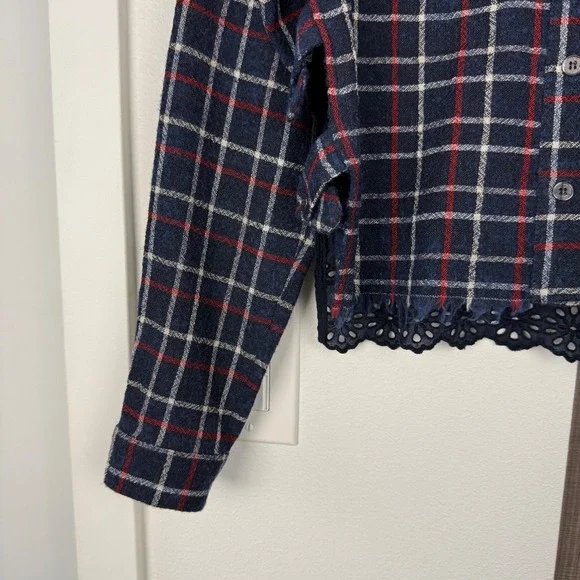 Sea New York‎ Navy Wool Plaid Peekaboo Shirt with Eyelet Back - Picture 7 of 13